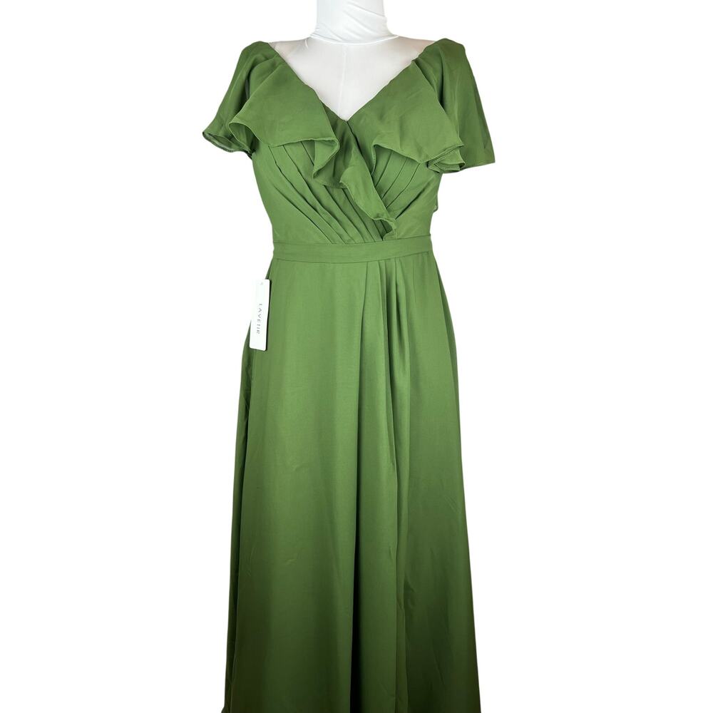 Lavetir Green Chiffon Ruffle Sleeve Corset Back Bridesmaid Maxi Dress Size 4